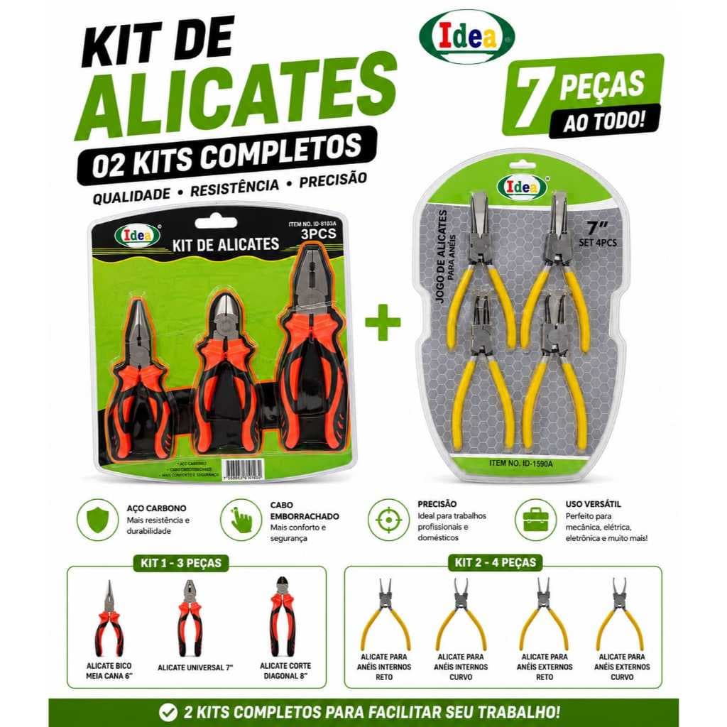 02 Kits de alicates 01 kit com 03 peças 01 kit com 04 peças alicate para anéis