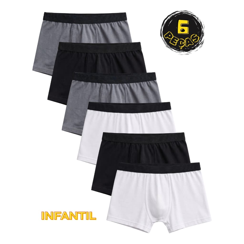 Kit 6 Cuecas Menino Infantil Boxer Cotton Premium 1 a 10 Anos Juvenil  Escolar Criança