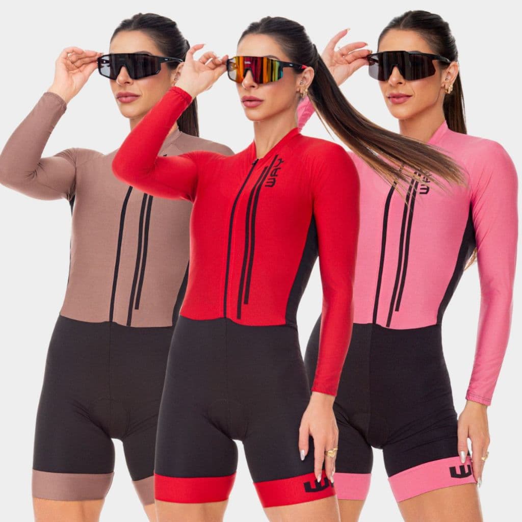 Macaquinho Macacão Ciclismo Feminino Manga Longa Forro Gel Inverno Roupa Mulher Pedal Bike Speed MTB