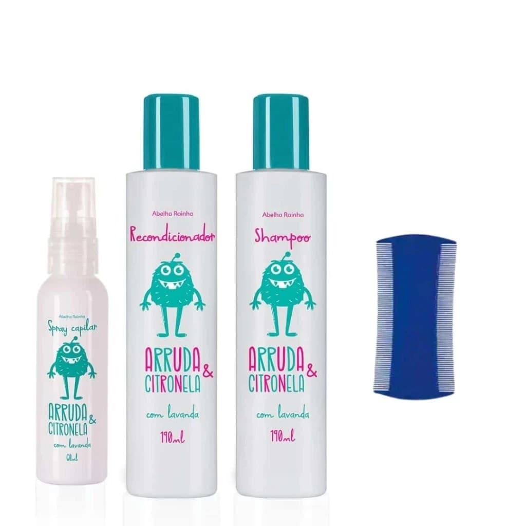 Kit AntiPiolho Abelha Rainha 4 itens Shampoo + Recondicionador + Spray Capilar + Brinde Pente Fino
