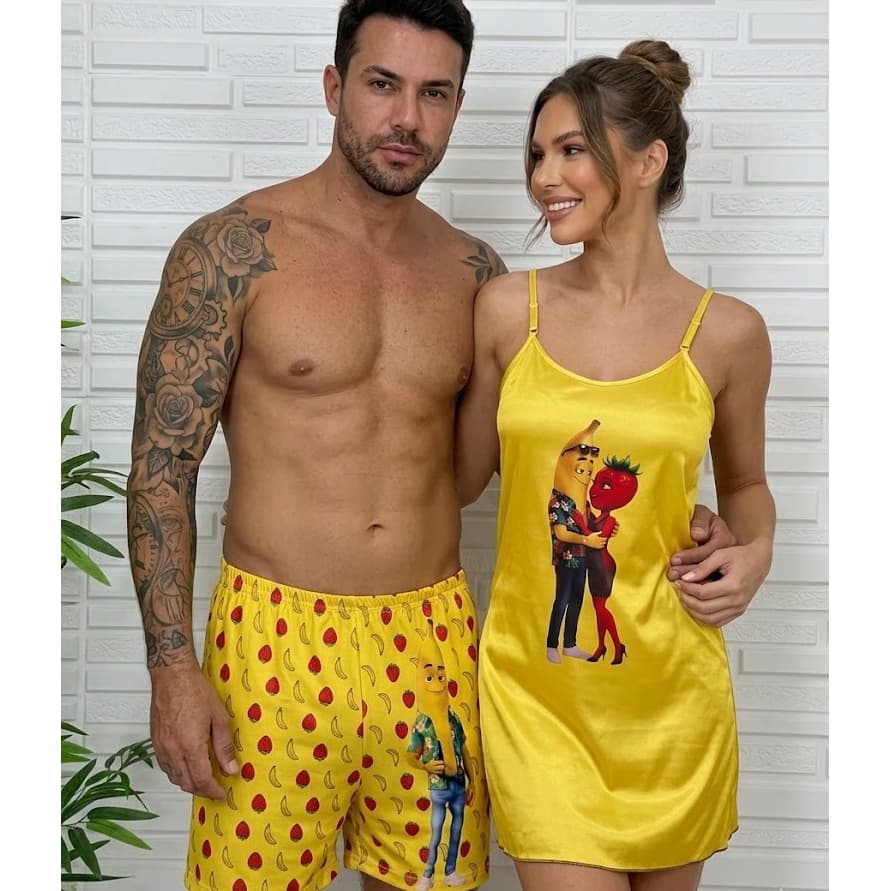 Camisola Vestido Pijama Casal + Samba Canção Moda Masculina e Feminina Conforto e Estilo Para Dormir