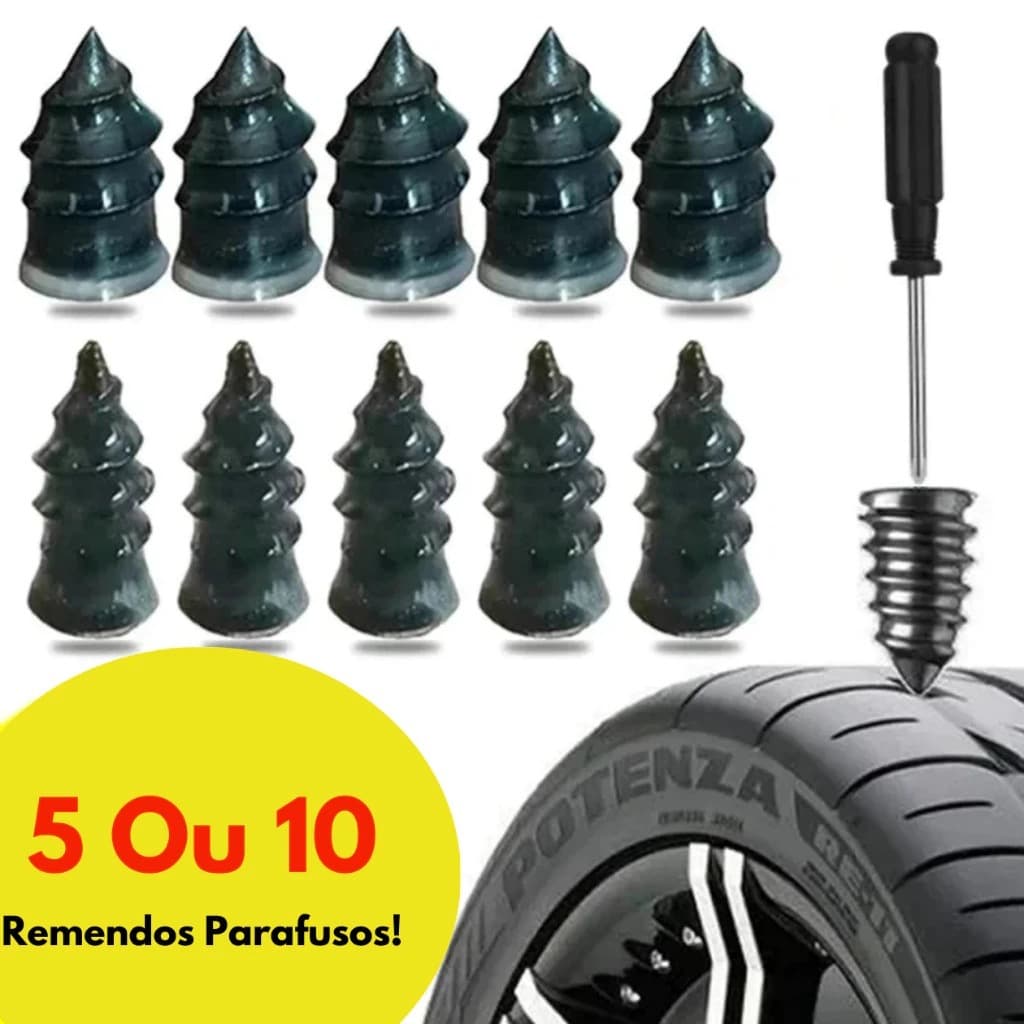 Kit Reparo de Pneus Furados para Carros, Motos e Bicicletas com Parafusos e Macarrão de Polimento
