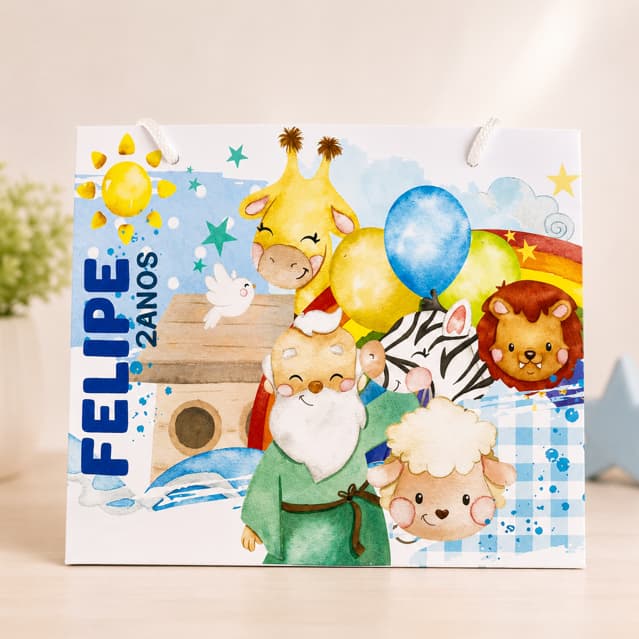 Sacolinha Personalizada Arca de Noé com Nome | Lembrancinha Infantil para Festas  | PEGUE E MONTE