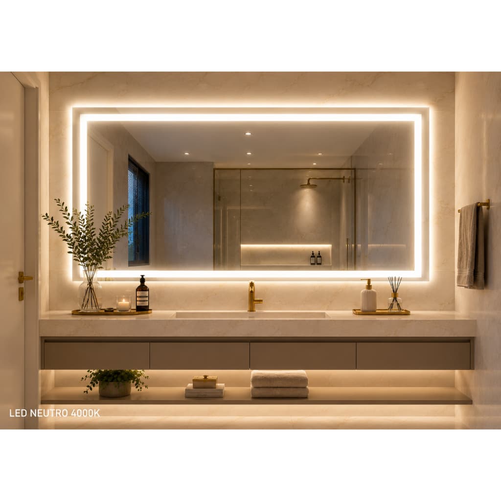 Espelho Led Retangular 40x80 Jateado Com 3 tons e Botao Touch Kit Intalação Grande Sofisticado