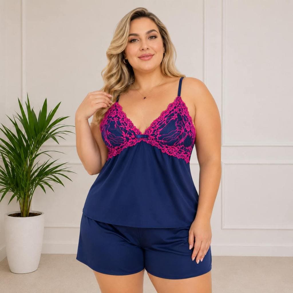 Baby Doll Plus Size Bicolor Confortável Conjunto Feminino