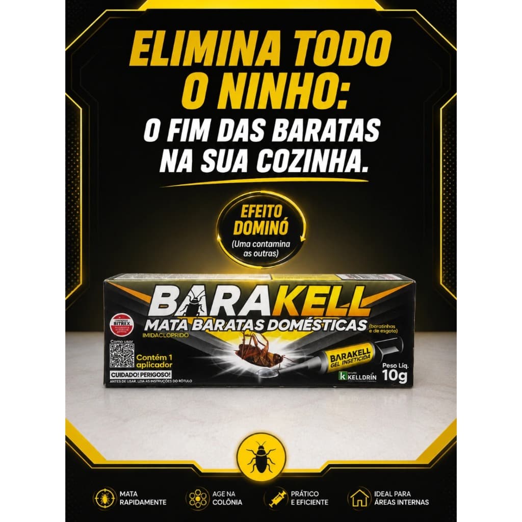 Mata Baratas Gel Barakell 10g Kelldrin Eficaz Elimina Ninho Efeito Dominó Cozinha E Esgoto