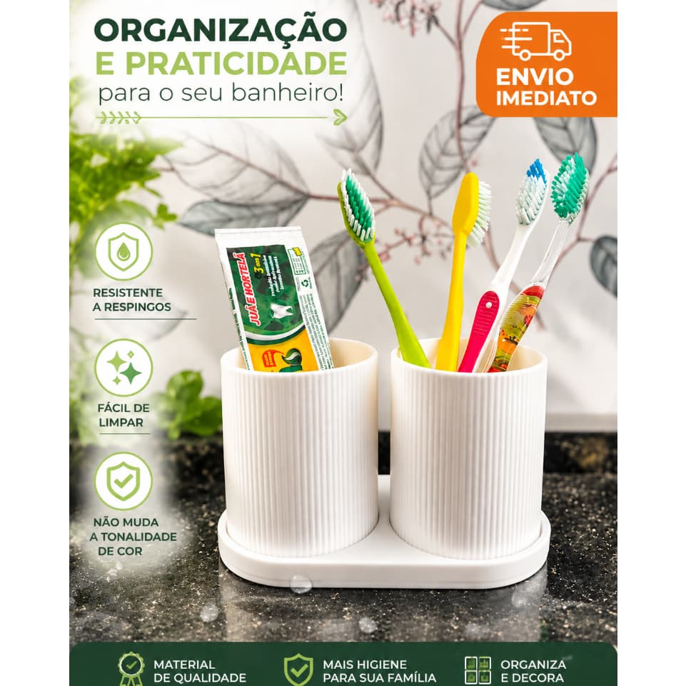 Kit Para Escovas de Dente Duplo com Design e Elegante para Banheiro Organizado