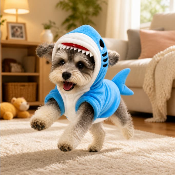 Fantasia de tubarão para cães e gatos, ideal para o Halloween, Natal e cosplay com capuz para filhotes perfeito para o i