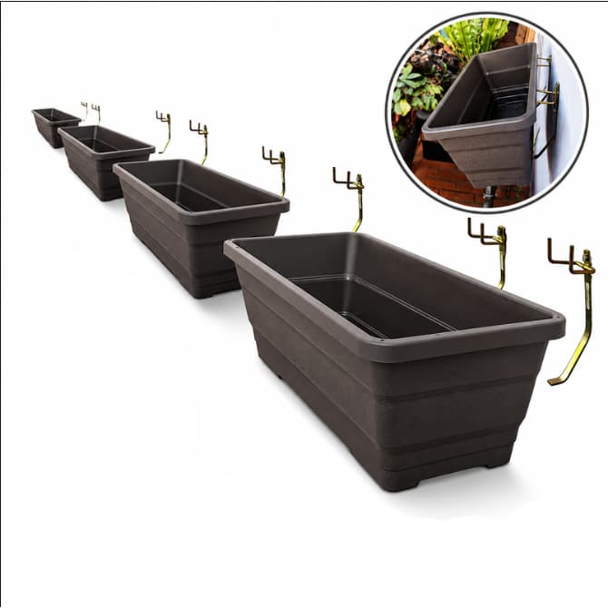 Kit 4 Jardineira Floreira Plástico Jardim Vertical Suporte Inclinado Horta Flores