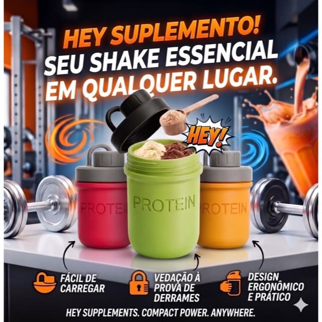 Porta Suplemento Com Funil Academia - Whey Creatina Pré-Treino