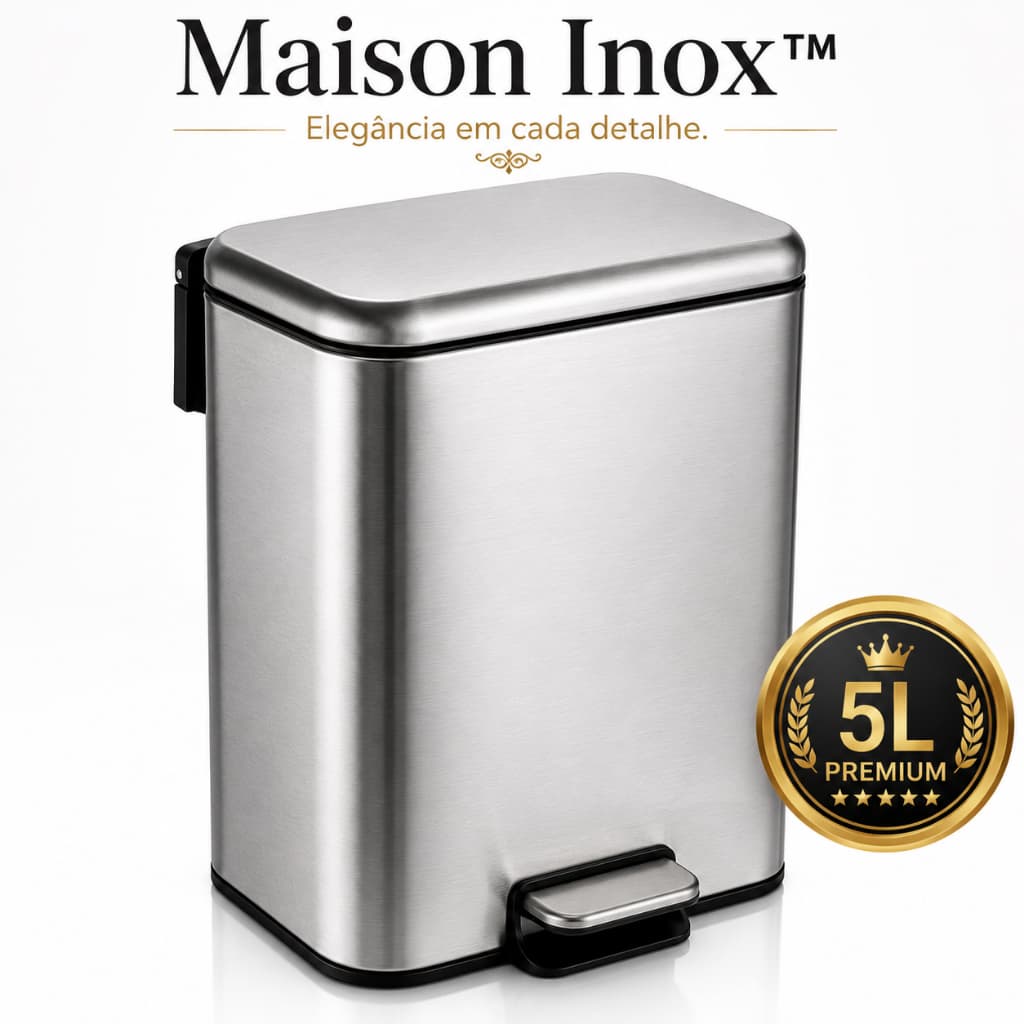 Lixeira Inox 5 Litros Com Pedal Retangular Para Banheiro Lavabo Cozinha - Maison Inox™
