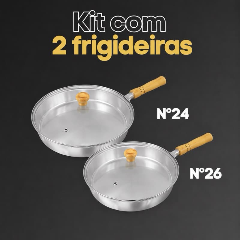 Jogo de Frigideira Alumínio Fundido Grosso nº24 e 26. Kit com duas frigideiras premium - cozinha