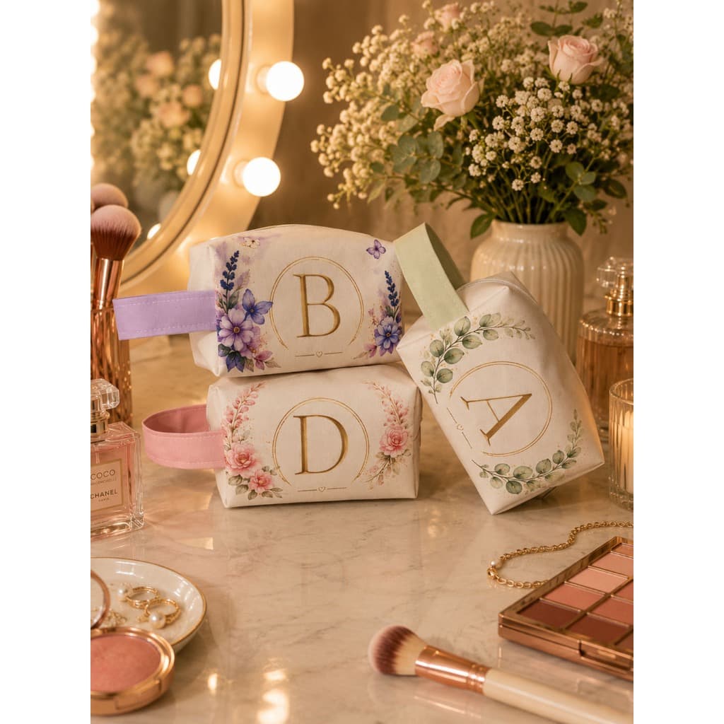 Necessaire Feminina Flores Personalizada com Inicial Bolsa Viagem e  Maquiagem