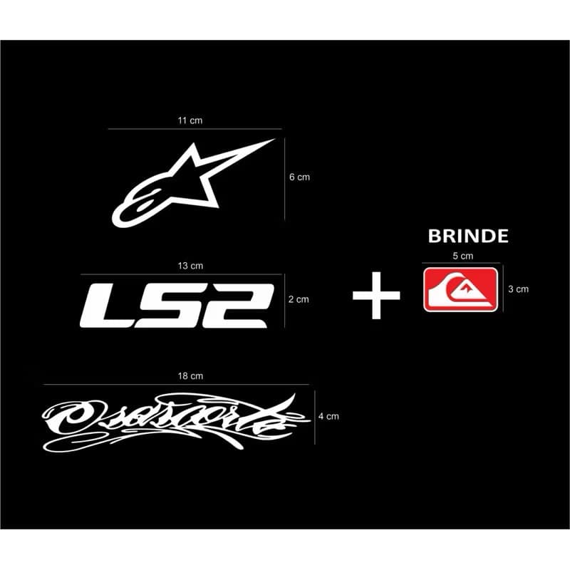 kit 3 Adesivos Ls2 estrela Alpinistras Osascorte Moto carro Decorarivo BRANCO