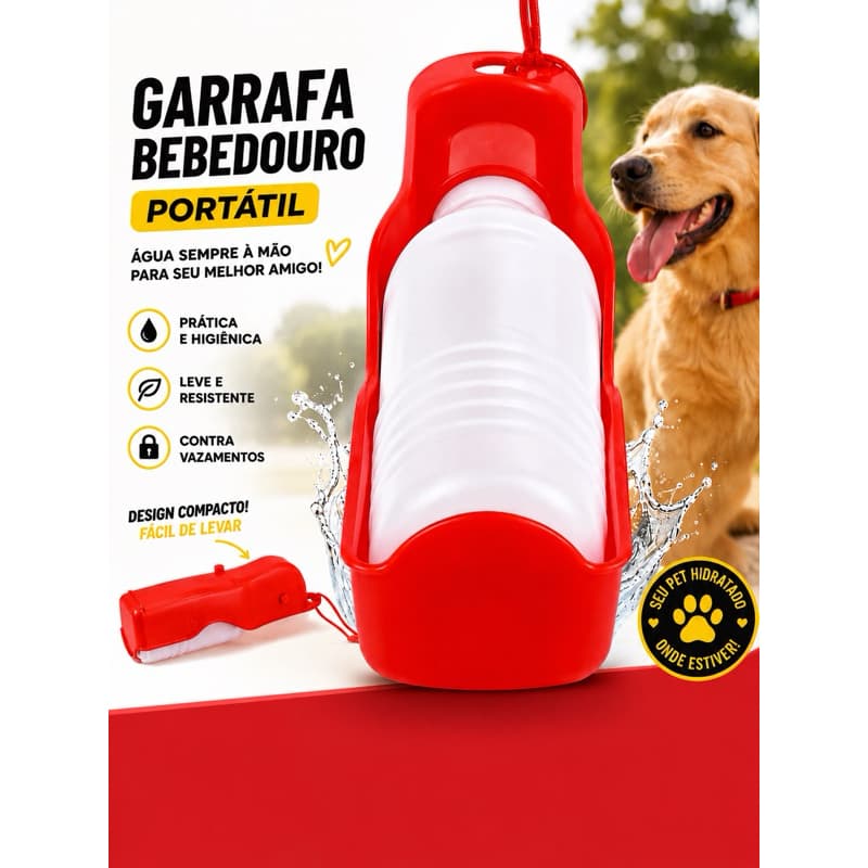 Garrafa Bebedouro Portátil com Bandeja para Cachorros Viagens e Passeios