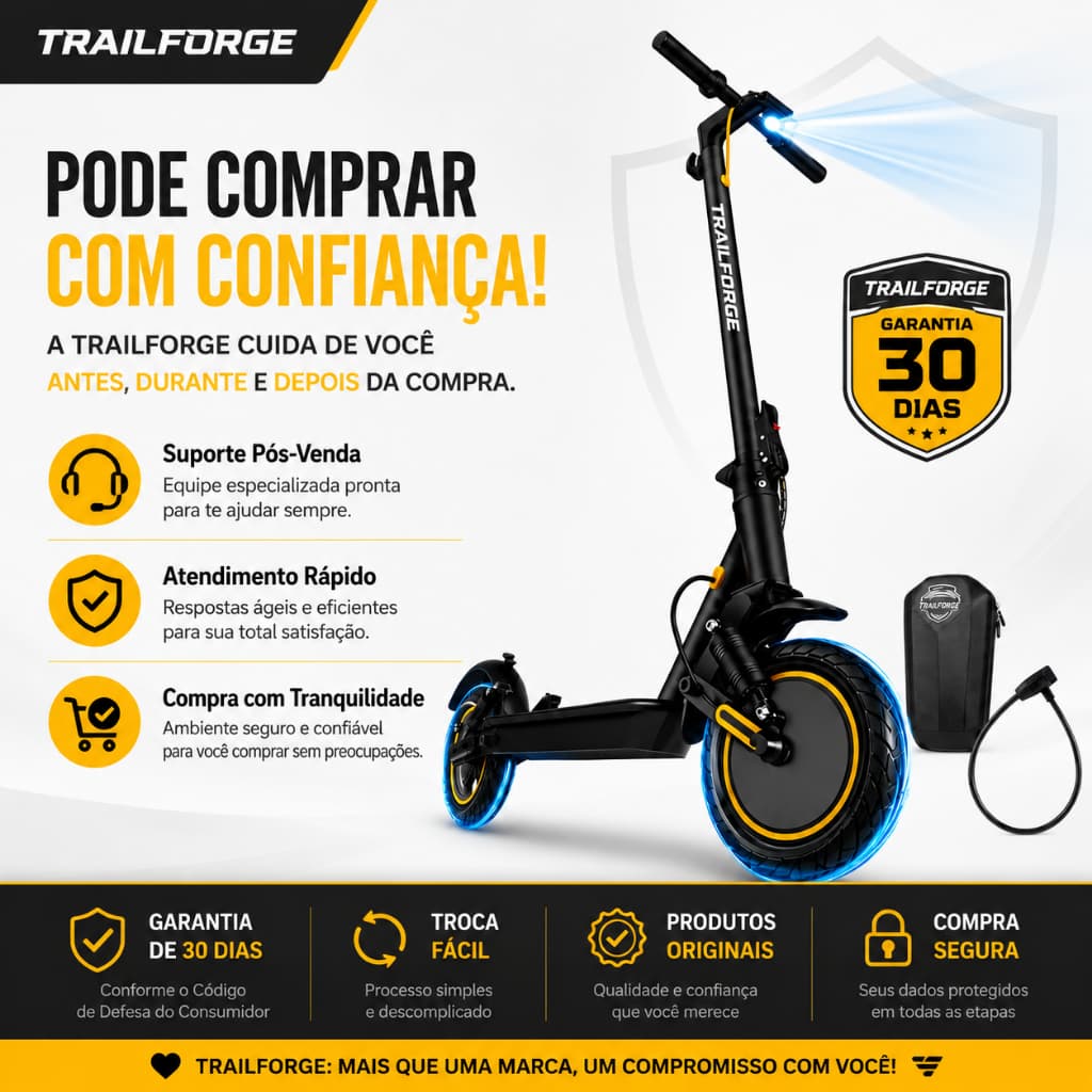 TRAILFORGE-T1 Patinete Elétrico 800W-MAX 10"48V12.5Ah, Amortecedor Duplo, Velocidade Máxima 40km/h