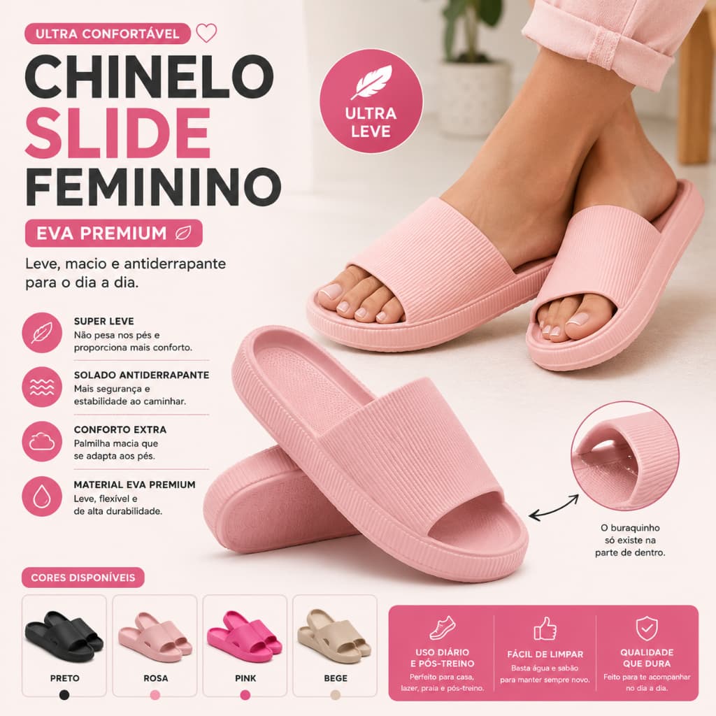 Slide Feminino EVA Leve Antiderrapante Confortável Nuvem Plataforma Ultra Leve Comfort