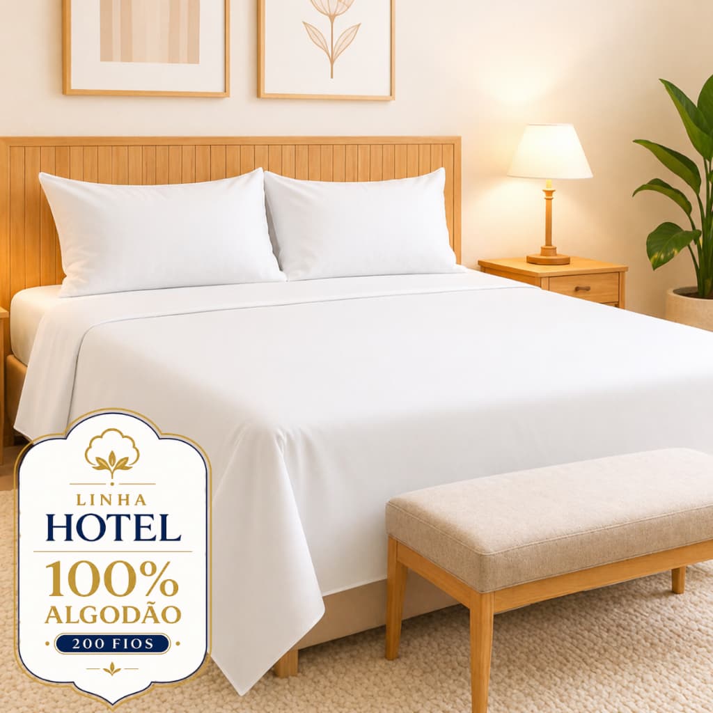Jogo Lençol Hotel 100% Algodão Percal 200 Fios Completo Solteiro Casal Queen King Branco