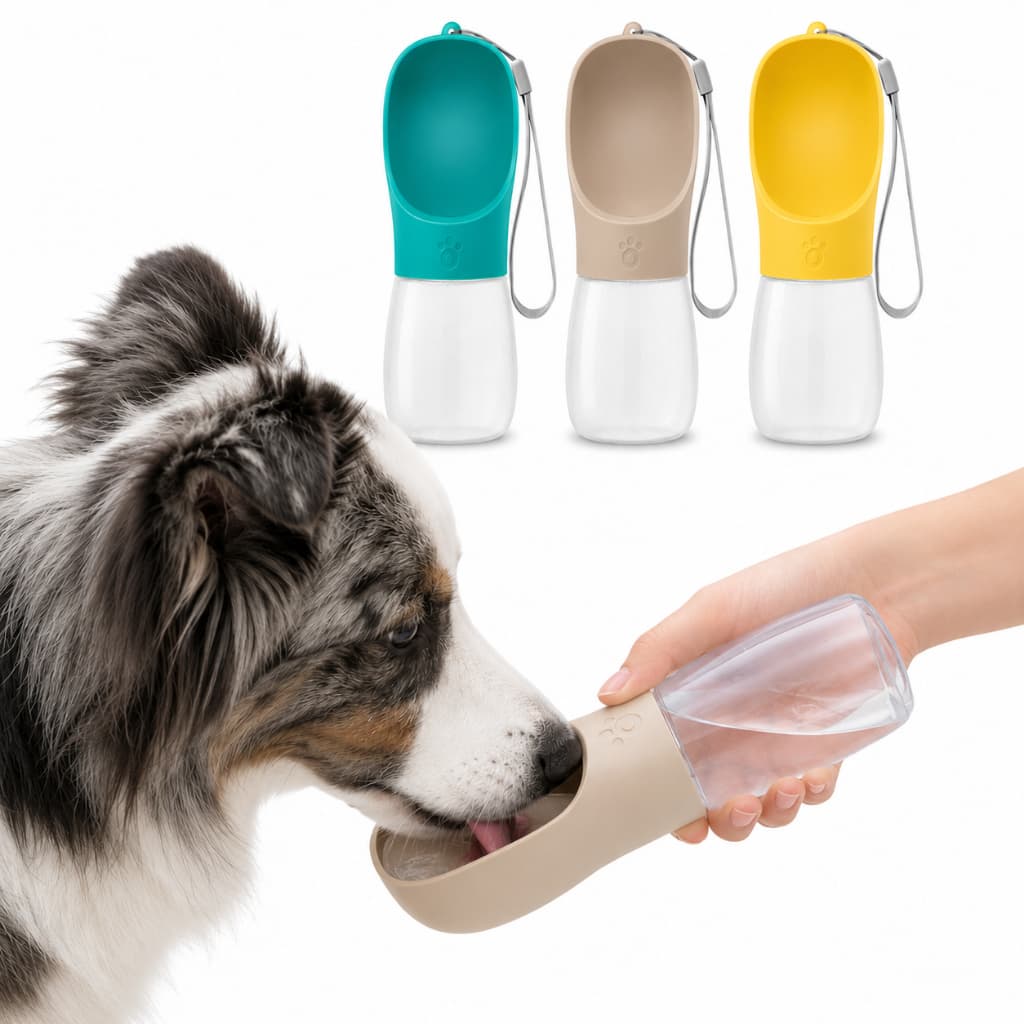 1/2 Garrafas Portátil para Cachorro c/ Bebedouro Acoplado 330ml Garrafinha para Passeios e Viagens