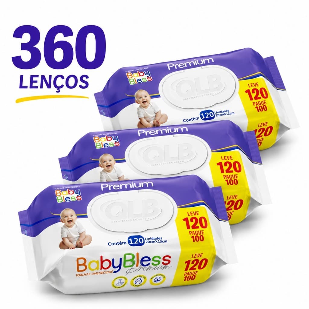 Kit 03 pacotes de Toalhas Umedecidas BabyBless Premium c/100
