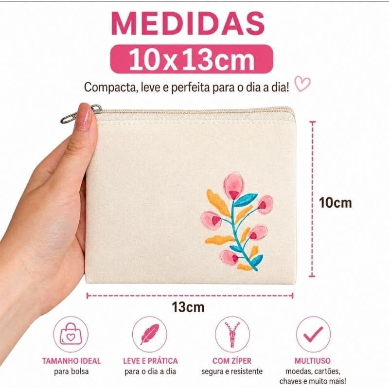 Mini Necessaire Porta Moedas Cartões Chaves Multiuso Compacta 10x13cm