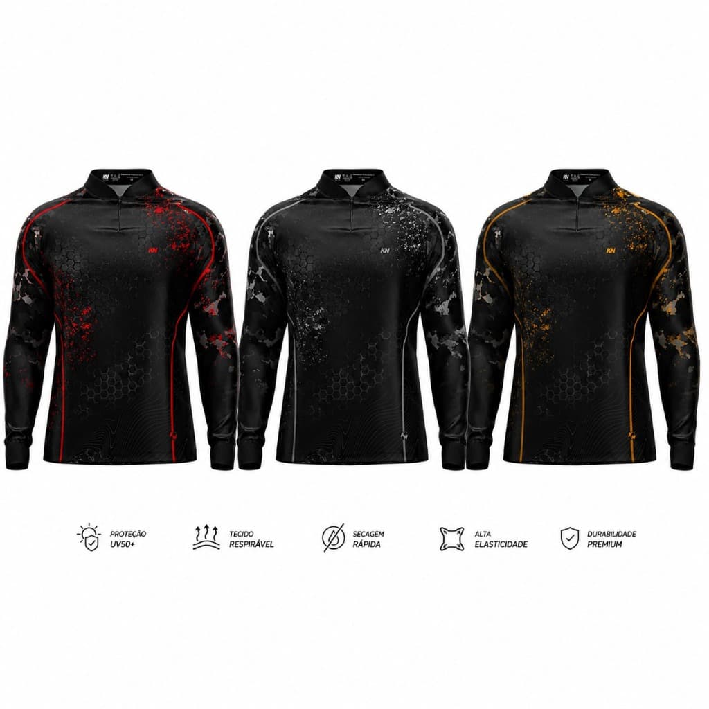 Camiseta Masculina Manga Longa Dry Soft Com Zíper Proteção Solar UV50+ Pesca Trilha Ciclismo