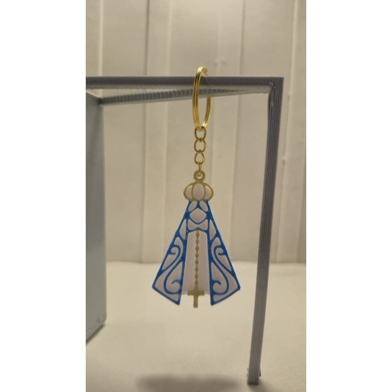Chaveiro Nossa Senhora Aparecida Azul E Dourado Impressão 3D