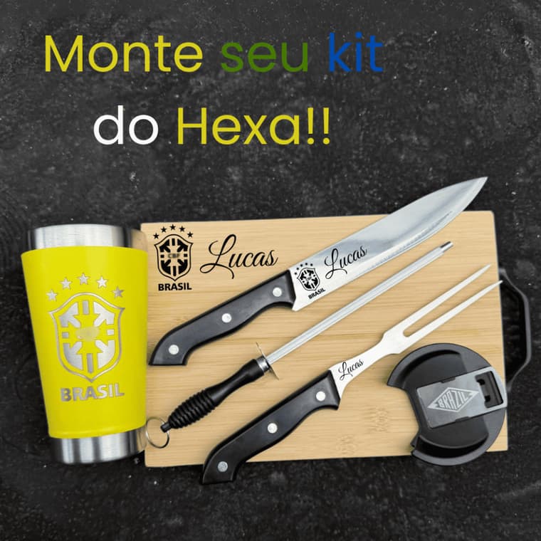 Kit Churrasco 3 Peças Personalizado BRASIL- COPO DO BRASIL COPA PERSONALIZADO
