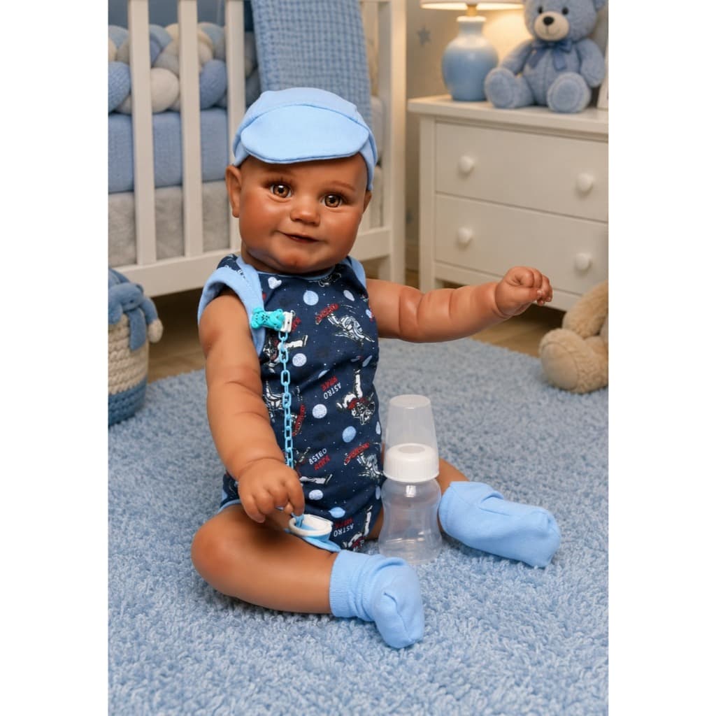 Boneco Bebê Reborn 52cm Matheus Negro Careca - Mundo Kids