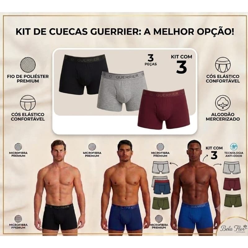 Kit 3 Cuecas Boxer Masculinas Microfibra Atacado Confort