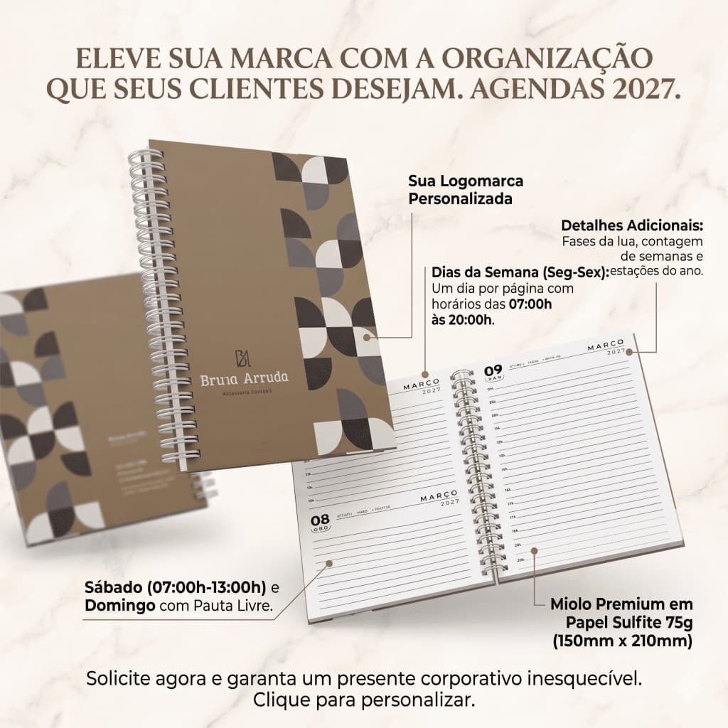 Kit 10 Agendas 2027 Empresas com logomarca Personalizada