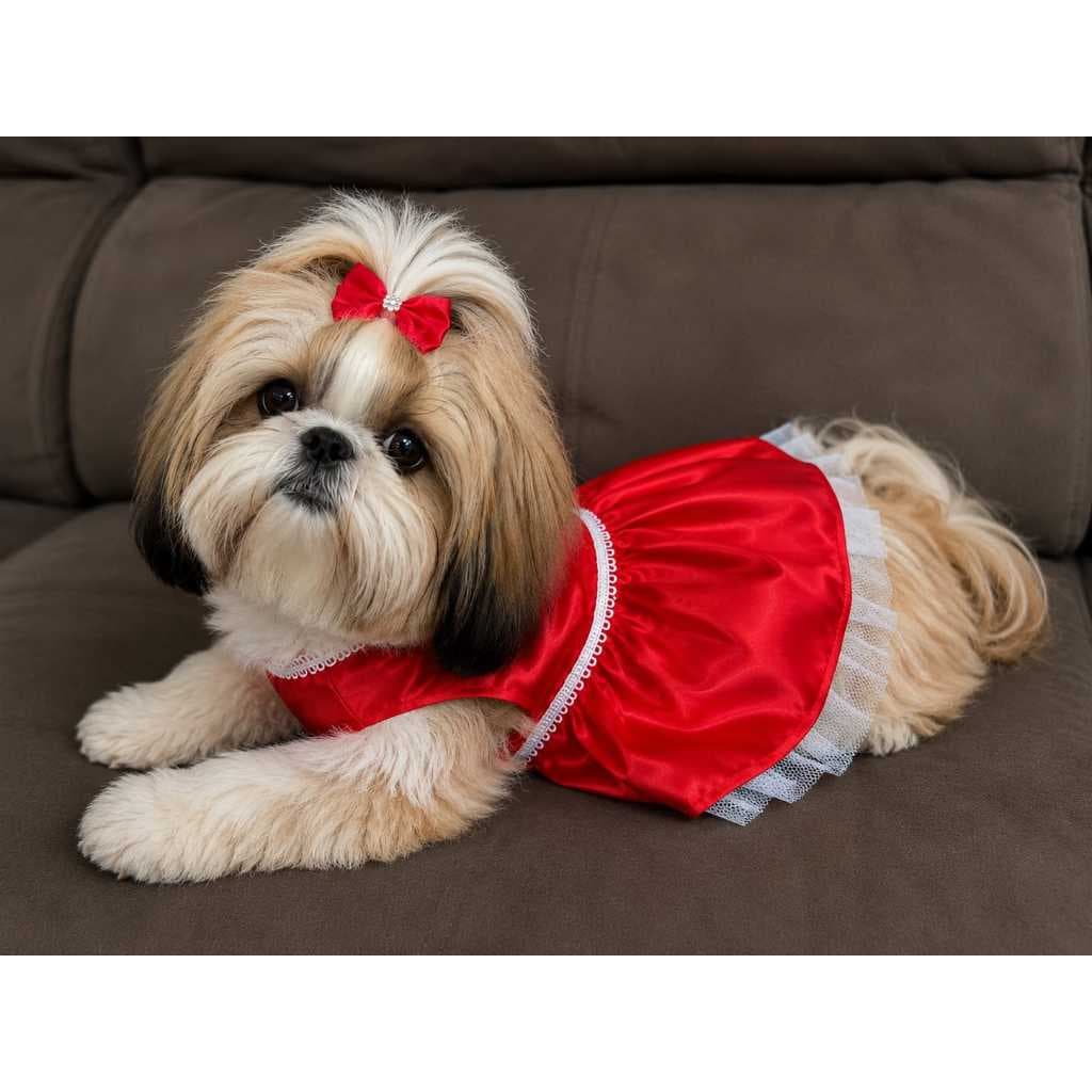 Vestido Pet De Luxo Cetim vermelho Para Cachorro E Gato