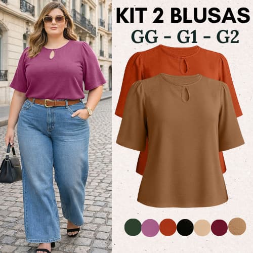 BLUSA FEMININO PLUS SIZE KIT 2 BLUSAS FEMININAS ELEGANTE MODA FEMININO SOCIAL BLUSINHA CONFORTAVEL PARA VERÃO PASSEIO