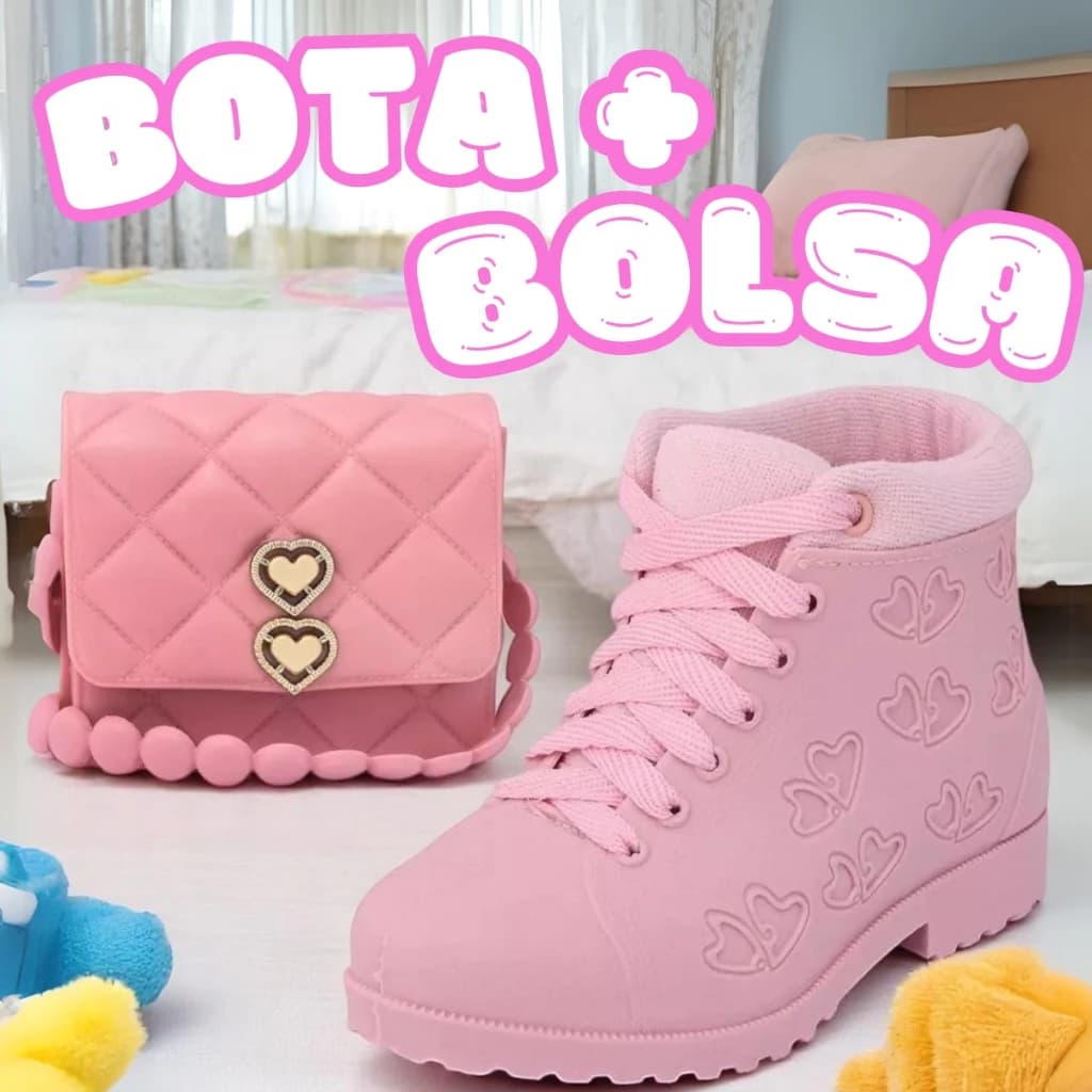 Kit Bolsinha e Bota Infantil Feminina Outono Inverno Escola Passeios e Dia a Dia 26 ao 33 Promoção