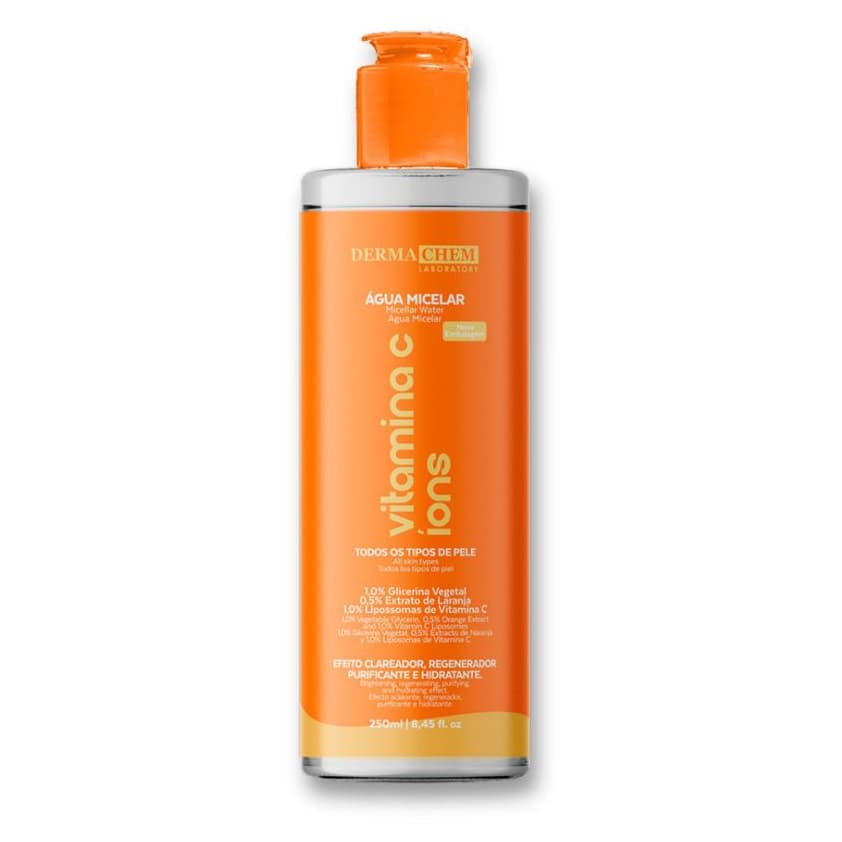 Água Micelar Vitamina C Dermachem 250ml Limpeza Facial Hidratante e Removedor de Maquiagem
