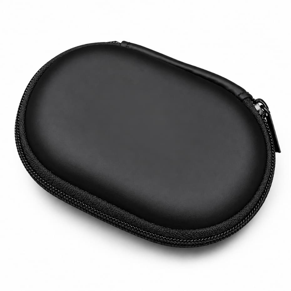 Estojo para Fones de Ouvido em Couro PU | Case Oval Rígido com Zíper para Headsets e Acessórios