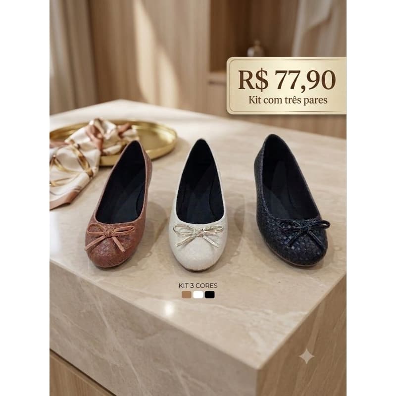 kit 3 pares sapatilha feminina de lacinho macia confrontável leve sapatilhas feminina promoção