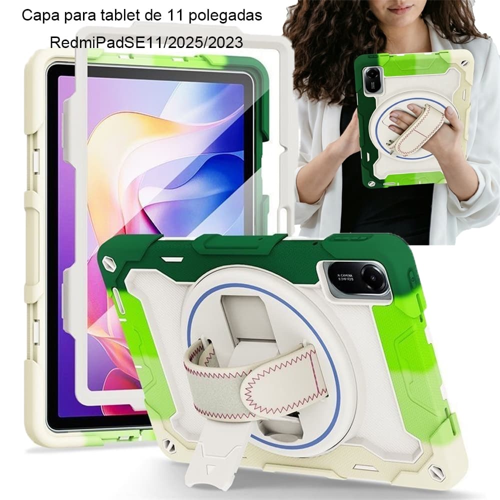 Capa Para 11 polegadas Redmi Pad SE 11 2023 Redmi Pad 2 11 Pol Anti-ImpactoAlça Suporte 360 e Porta Caneta