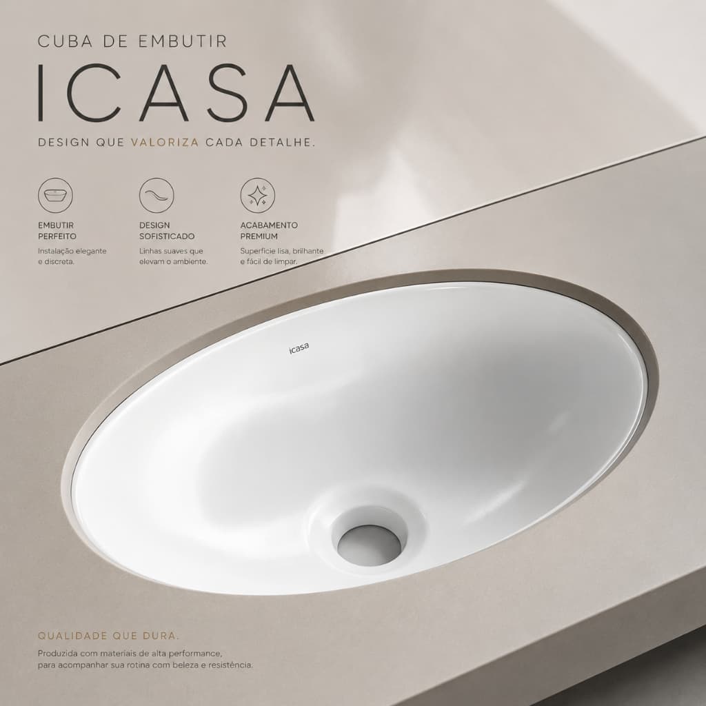 CUBA PIA DE EMBUTIR OVAL BRANCA ICASA 40x30CM IL65