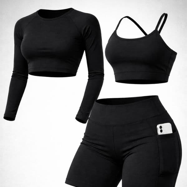 Conjunto Fitness Feminino Suplex Academia  Cropped Manga Longa e Short com Bolso Zero Pra academia
