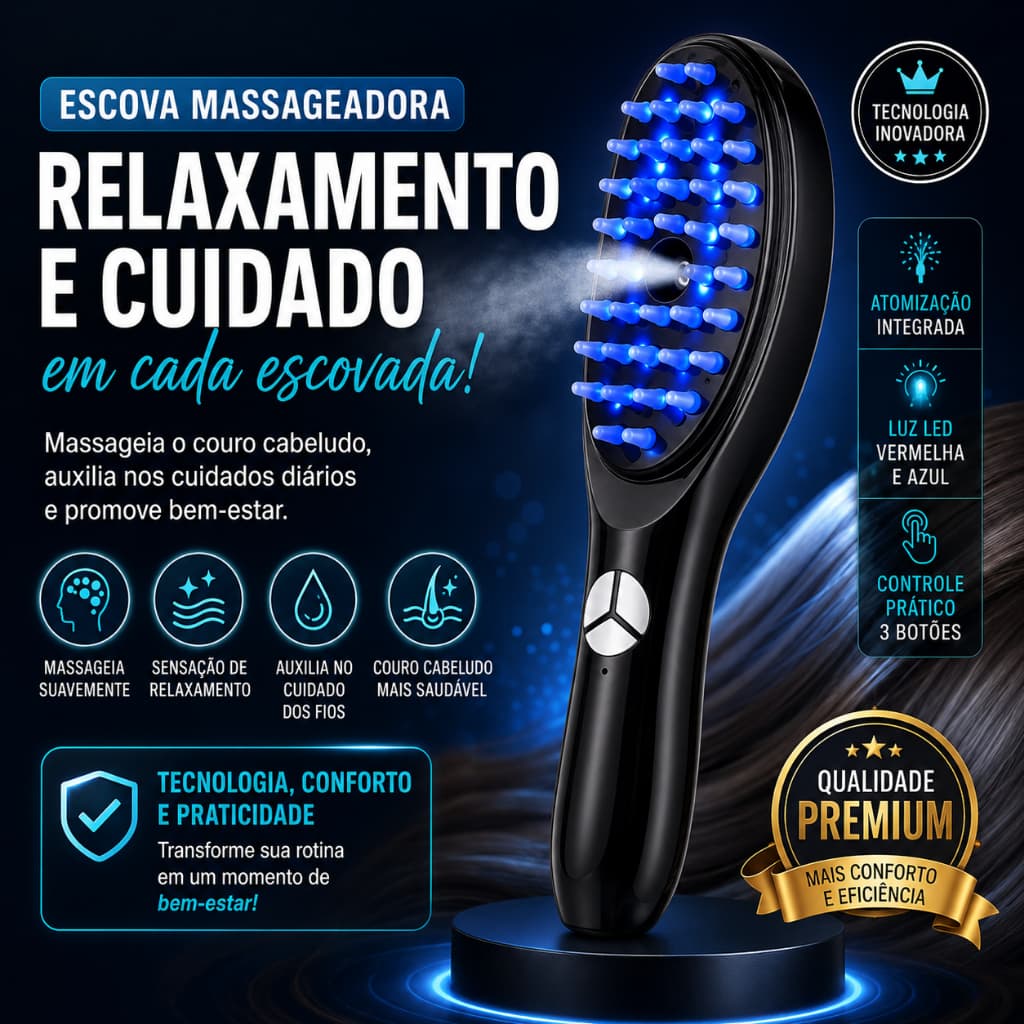 Pente Massageador Capilar Laser 4 em 1 Antiqueda Crescimento dos Fios Tratamento Couro Cabeludo