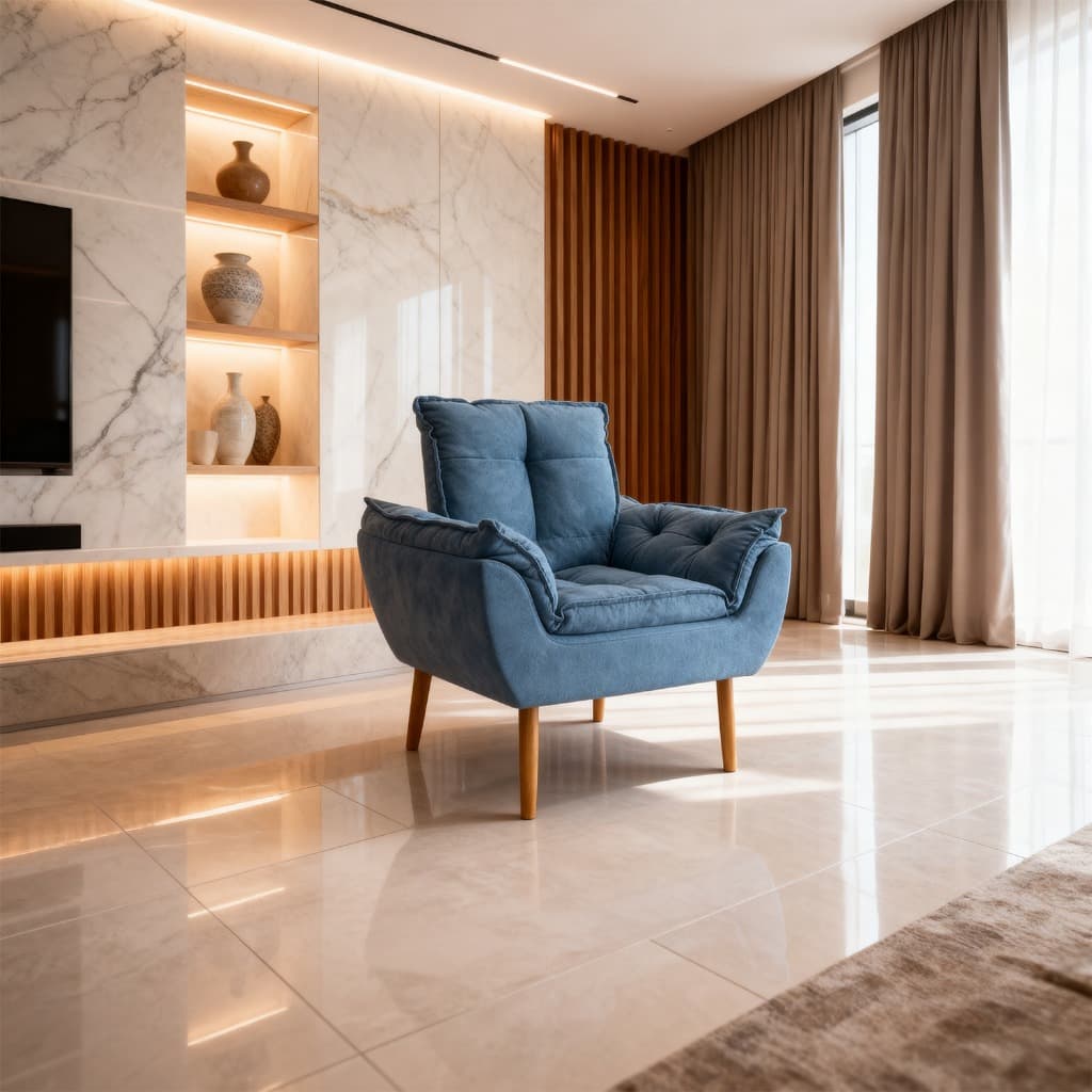 Poltrona Reforçada Sala Quarto Salão Clinica Consultório Recepção Azul Discreto