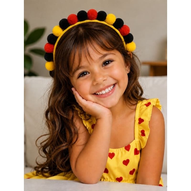 Uma Tiara Pompom Com As Cores Da Bandeira Da Alemanha Tiara Alemanha Diadema Copa Arquinho Preto Vermelho e Amarelo