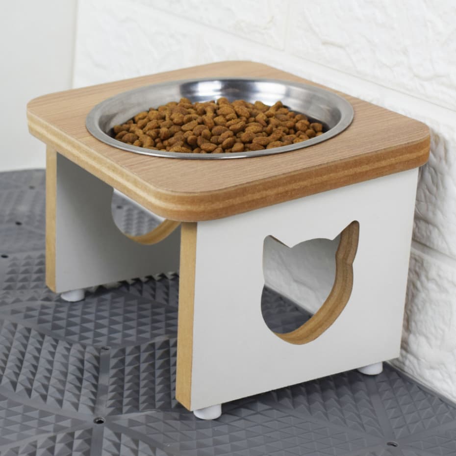 Comedouro Bebedouro PET Simples Elevado Gato MDF Tigelas Inox 300ml modelo Tradicional