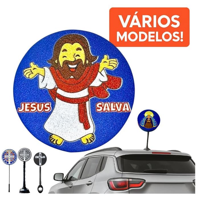 Ponteira Enfeite de Antena Religião - Jesus - Nossa Senhora - Escudo da Fé - São Bento - Carro/Moto