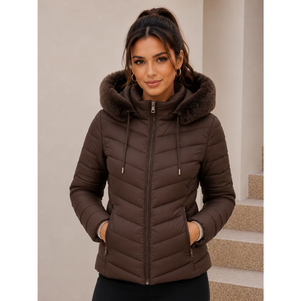 Jaqueta Feminina Puffer Inverno Forro Peluciado Capuz Com Pelo Térmica