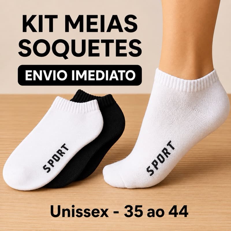 Kit até 24 Pares de Meias Soquete Unissex de Algodão Meias Cano Curtto Meia Feminina Masculina
