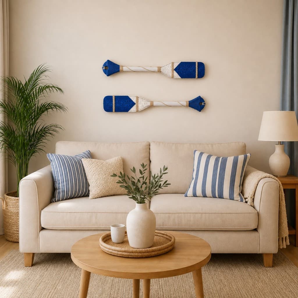 Kit 2 Remos Decorativos Azul e Branco 80 Cm Madeira Decoração Náutica Praia