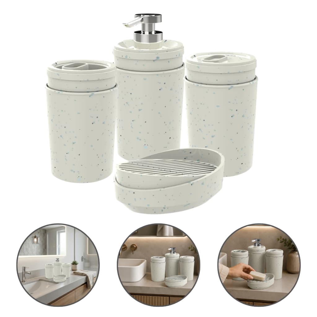 Kit Banheiro Lavabo 4 Peças Porta Escova Saboneteira Liquida Porta Algodão Cotonete Porta Sabão