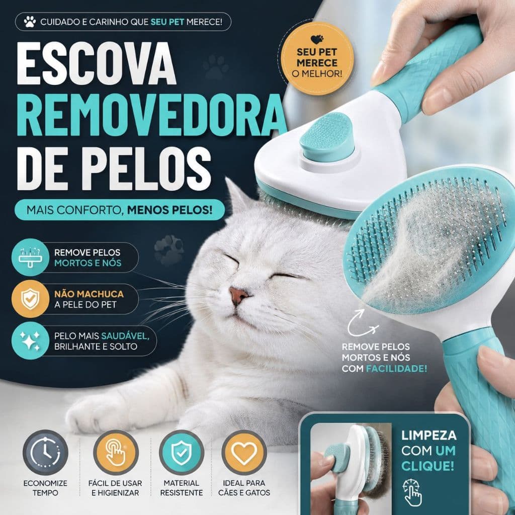 Escova Removedora Rasqueadeira Tira Pelos Mortos - Pet, Animais, Gato - CH